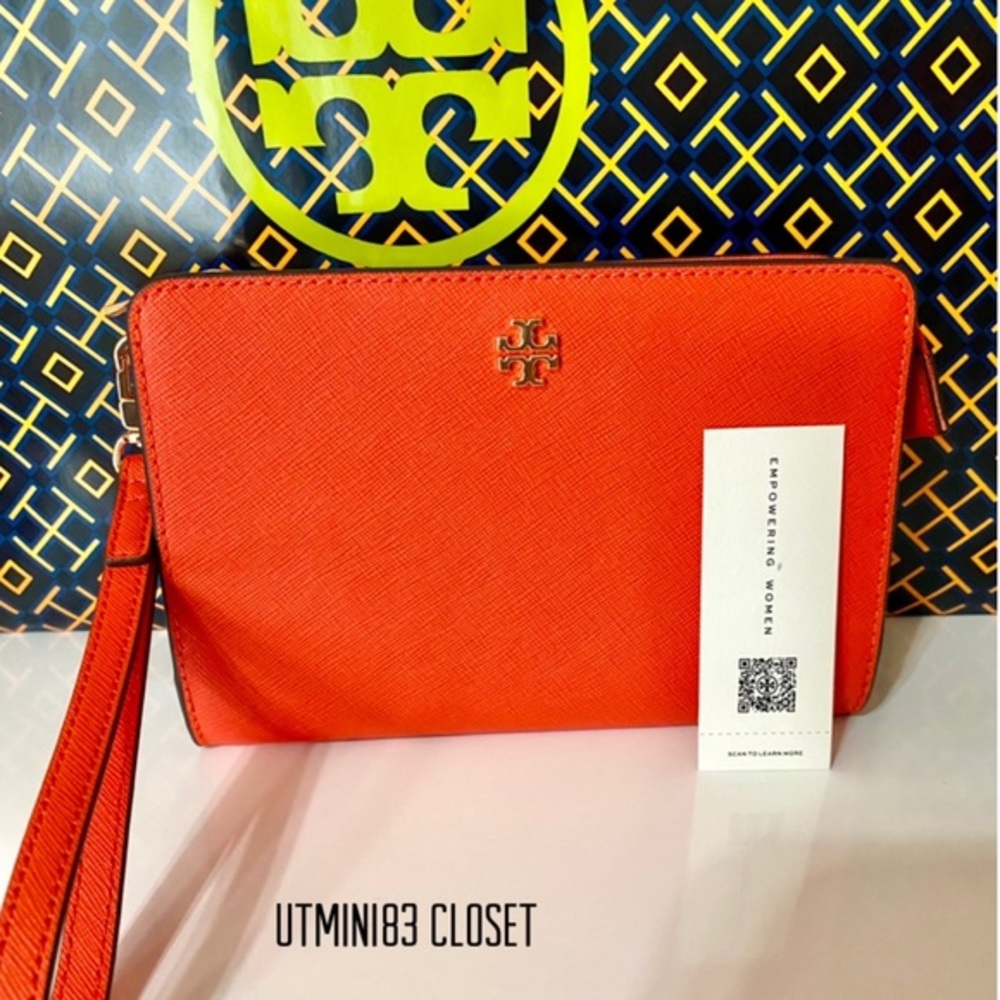 🎊🏅NEW🏅Tory Burch Emerson wristlet pouch/wallet/pouch/bright samba color